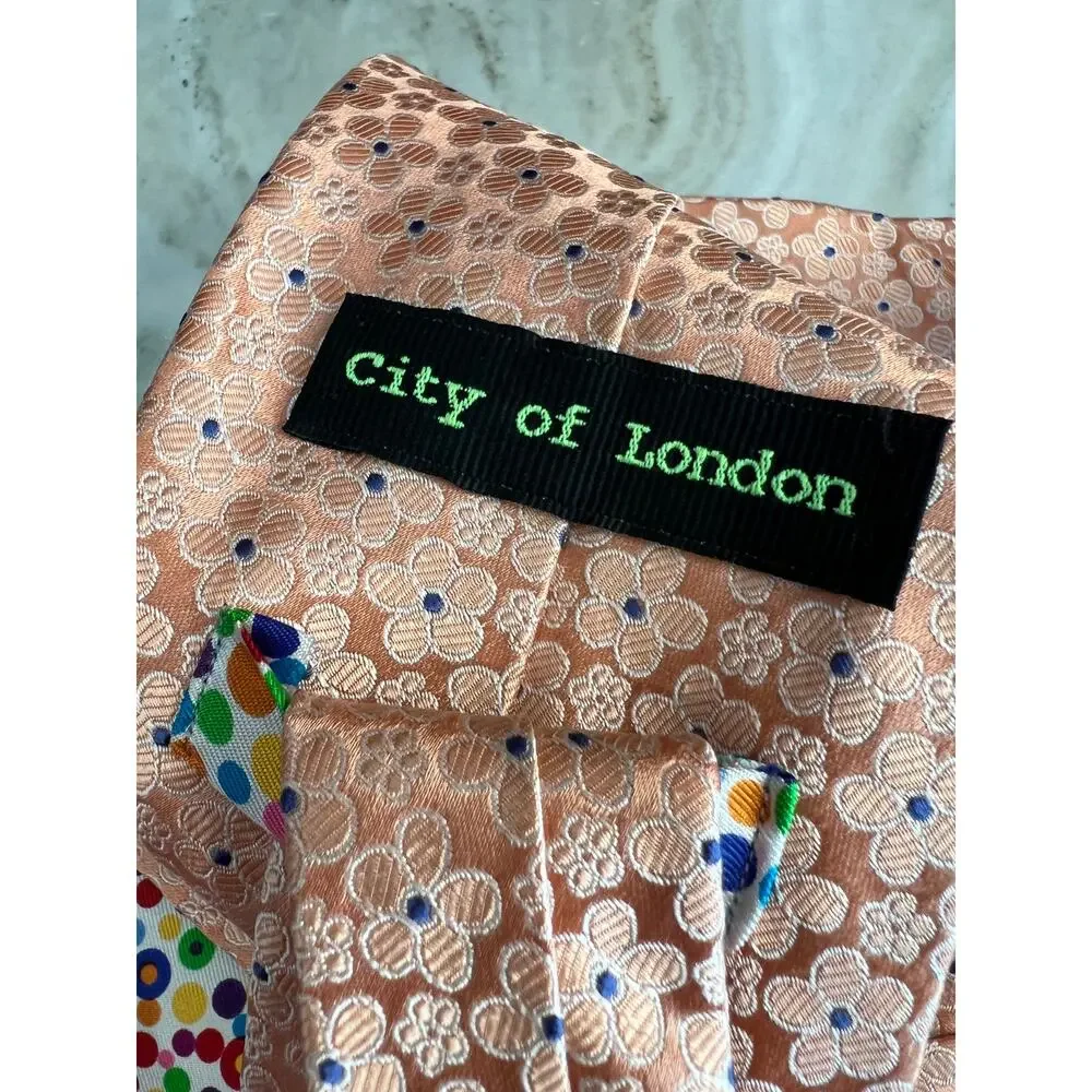 City of London Silk Tie Peach Floral Print
